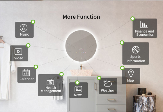 آینه هوشمند 10.1 اینچی لمسی، آینه حمام گرد LED IP65 PCAP